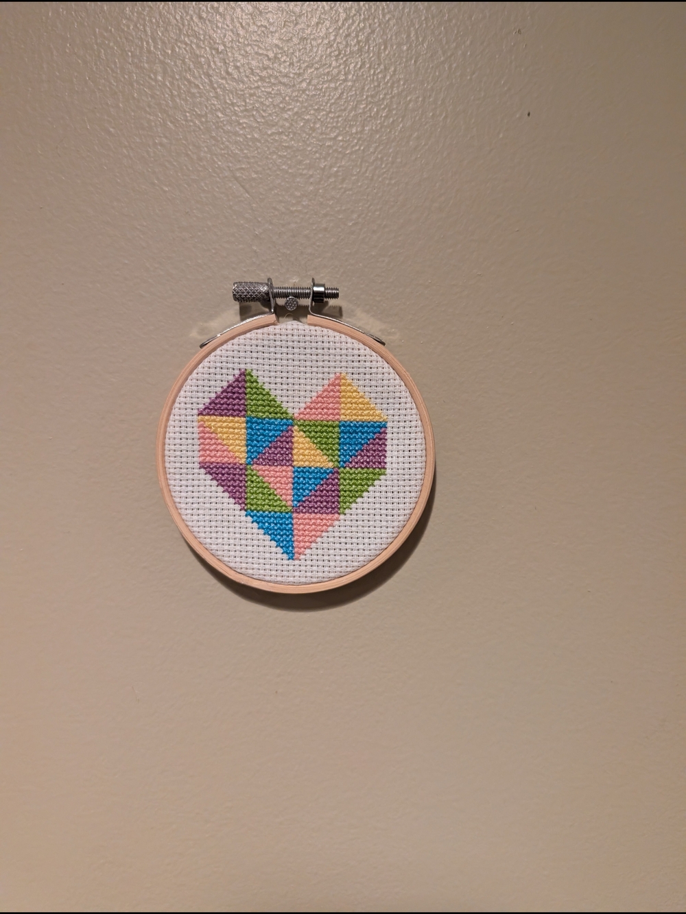 Geometric Heart Cross Stitch Hoop - Multicolor